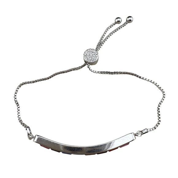 Adjustable Silver-Tone Box Chain Bracelet With Multi-Colored Glass Stones - Picture 5 of 7